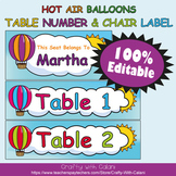 Table Number and Chair Labels in Hot Air Balloons Theme - 100% Editable