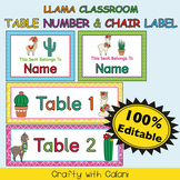 Table Number and Chair Labels in Llama Theme - 100% Editable