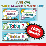 Table Number and Chair Labels in Owl Theme - 100% Editable