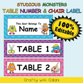 Table Number and Chair Labels in Studious Monsters Theme - 100% Editable
