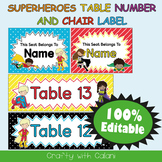 Table Number and Chair Labels in Superheroes Theme - 100% Editable