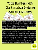 Table Numbers with Cite & Analyze Evidence Sentence Starte