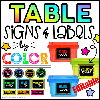 Preview of Table Signs and Labels by Color | Classroom Organization and Managment