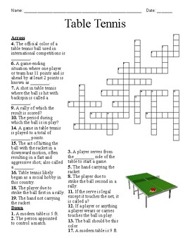 Table Tennis Crossword by Madison Gibson TPT