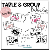 Table and Group Number Labels English and Spanish Bundle