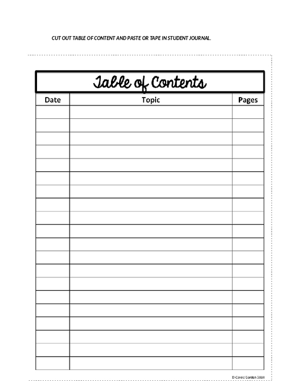 Table of Contents Blank Template (FREE printable) TpT