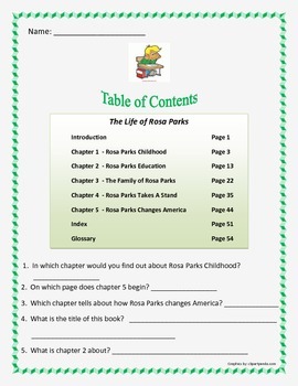 Table of Contents. 5 different table of contents worksheets. Common Core.