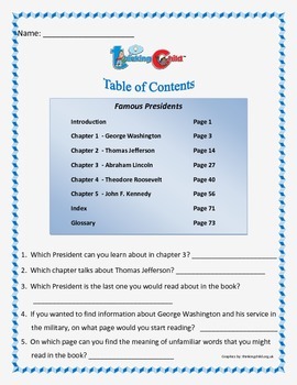 Preview of Table of Contents.  5 different table of contents worksheets. Common Core.