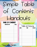Table of Contents Handouts for Interactive Journals