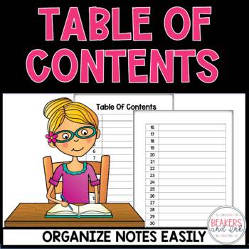 Preview of Table of Contents for Binders, Folders and Interactive Notebooks