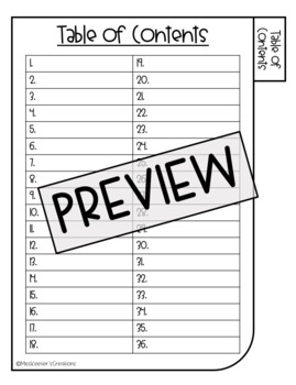 Preview of Table of Contents Organizer for Student Journals (fits composition notebooks)