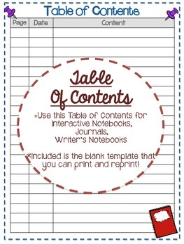Preview of Table of Contents Template