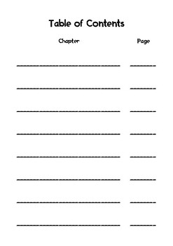 Preview of Table of Contents Template Printable