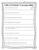 Table of Contents and Index Book Scavenger Hunt Worksheet 