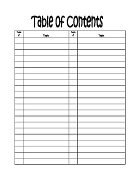 Preview of Table of Contents template