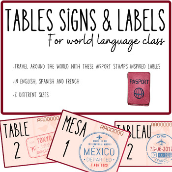 Preview of Table signs & labels (SPANISH, ENGLISH & FRENCH)