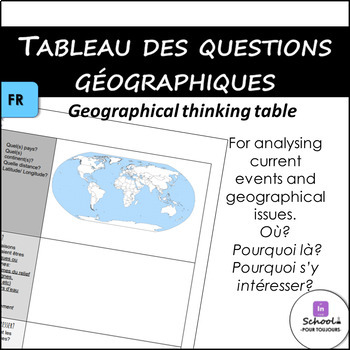 Preview of Tableau de questions géographiques Geographical questions table in FRENCH