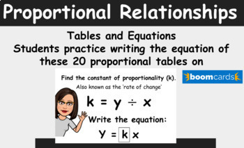 Preview of Tables & Equations of Proportional Relationships BOOM CARDS