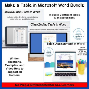 Preview of Tables in Word Bundle, including Assessment