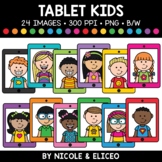 Tablet Kids Clipart + FREE Blacklines - Commercial Use