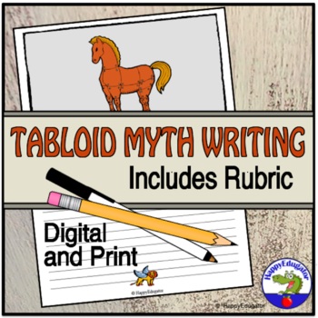 Preview of Tabloid Myth Writing Assignment & Rubric with Easel Activity
