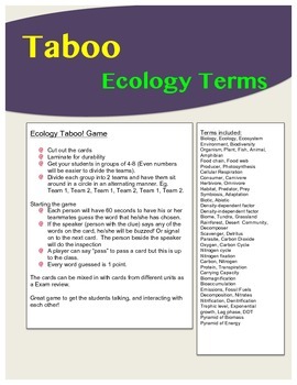 Preview of Taboo - Ecology Terms - General Science/Biology