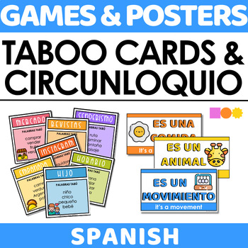Preview of Taboo Game Spanish 1 to 4 BUNDLED with Circumlocution Bulletin Board