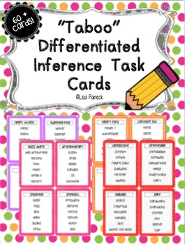 Preview of "Taboo" Inference Task Cards and Center!