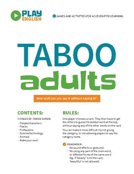 Preview of Taboo printable card game (Adult version)