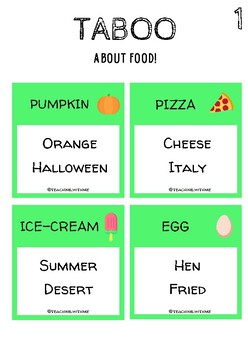 Preview of Taboo speaking game: Food