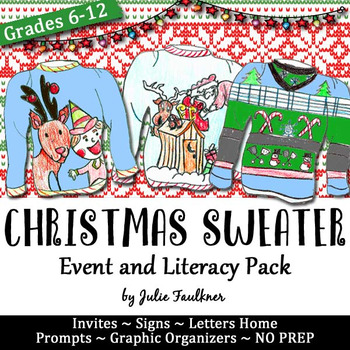 Preview of Wacky, Tacky, Ugly Christmas Sweater Event Pack, Literacy & Writing Activities