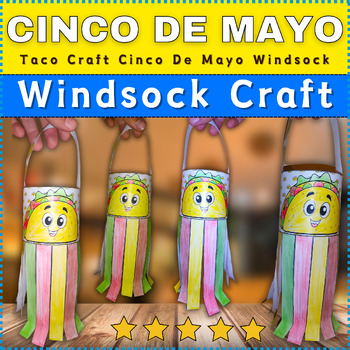 Preview of Taco Craft Cinco De Mayo Windsock Craft Activities Coloring Page Art Project