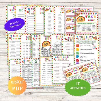 Preview of Taco Game Bundle Mexican Fiesta Activities for Kids & Adults Classroom Worksheet