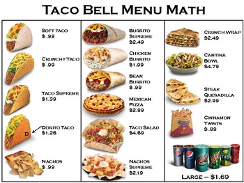 Preview of Taco Restaurant Menu Math