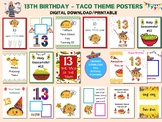 Taco-Themed 13th Birthday, Set of 18 Prints, Nacho Average