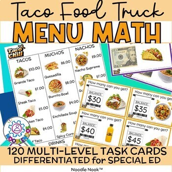 Preview of Taco Truck Menu Math - Money Math Activities (DIFFERENTIATED) Special Ed Ready
