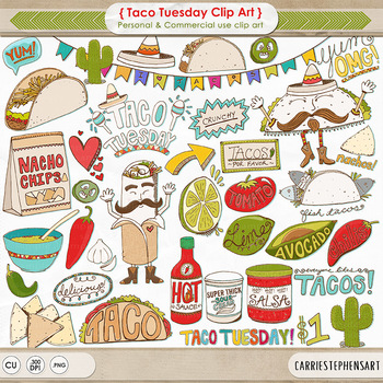 Preview of Taco Tuesday ClipArt, Mexican Fiesta, Cinco de mayo celebration, Food Clip Art