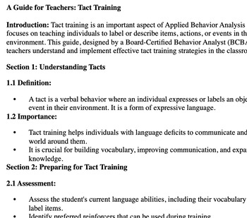 Preview of Tact Training: A guide for teachers/paras/RBT/BT