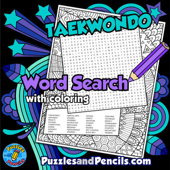 Preview of Taekwondo Word Search Puzzle Activity with Coloring | Summer Games Wordsearch