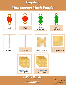 Preview of Tagalog Montessori Math Beads 3-Part Cards