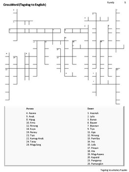 tagalog vocabulary crossword and word search family by