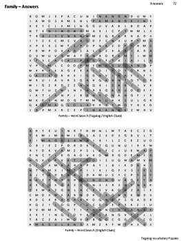 tagalog vocabulary crossword and word search family by