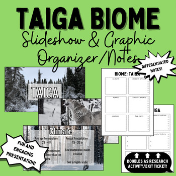 Preview of Taiga Biome Slideshow + Notes/Graphic Organizer/Research Activity