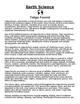 Preview of Taiga Forest Article & Questions (Word Document)