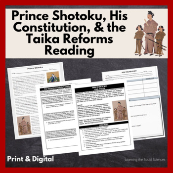 Preview of Prince Shotoku, 17 Article Constitution, & Taika Reforms Reading & One-Pager