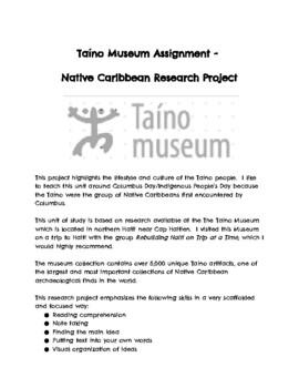 Preview of Taíno Museum Assignment -  Native Caribbean Research Project