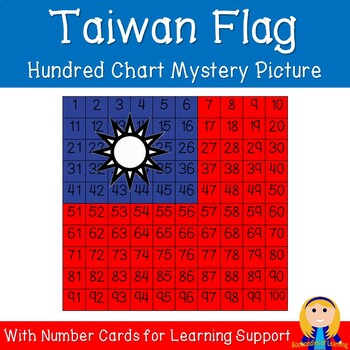 Preview of Taiwan Republic of China Flag Hundred Chart Mystery Picture with Number Cards