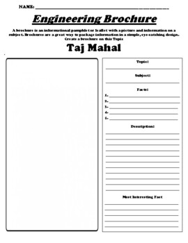 Preview of Taj Mahal "Informational Brochure" WebQuest & Worksheet