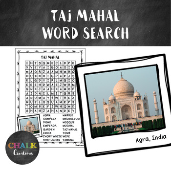 Taj Mahal Word Search by Chalk Creations Teachers Pay Teachers