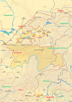 Preview of Tajikistan map with cities township counties rivers roads labeled